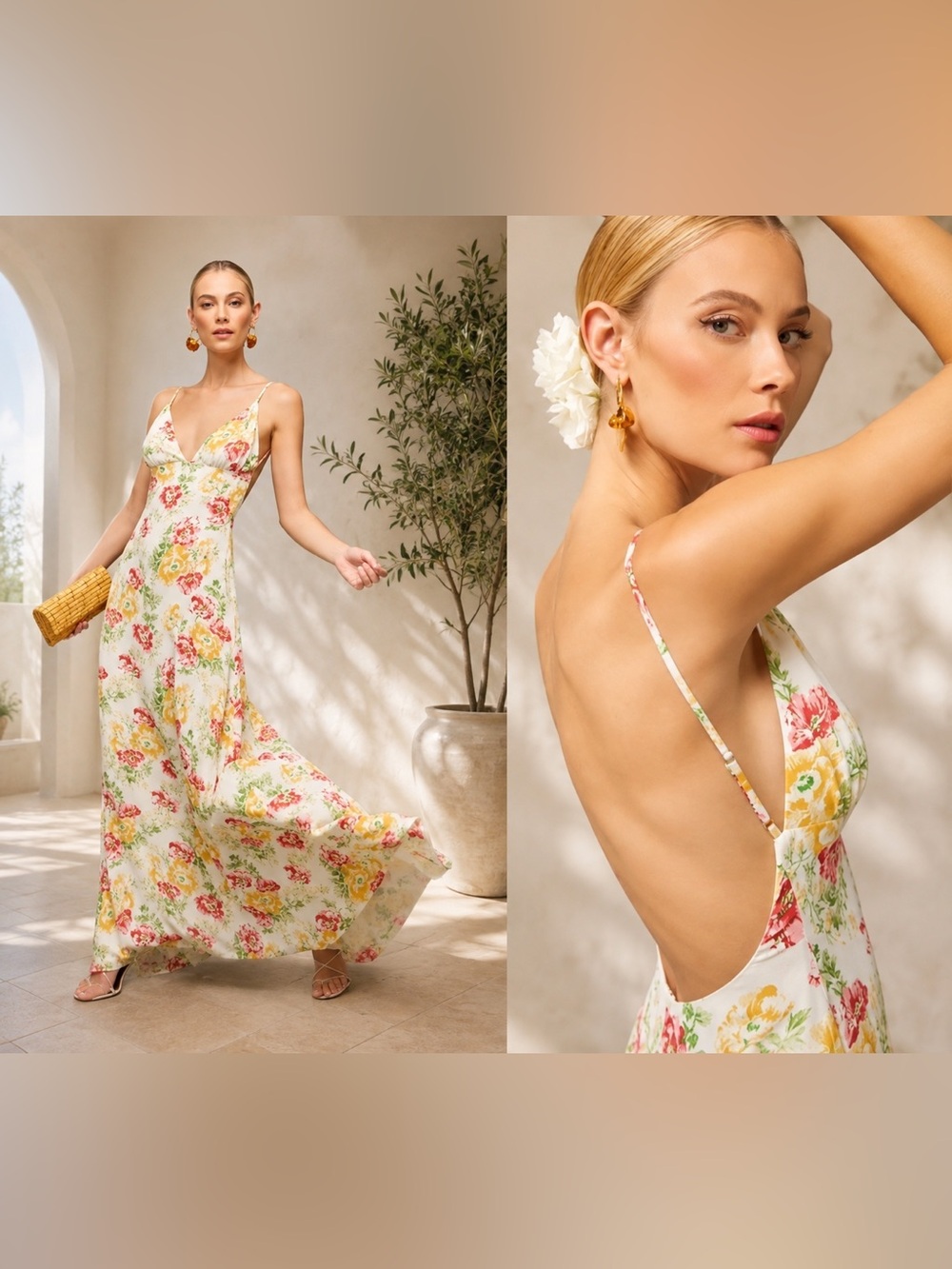 Reformation Floral Slip Strap Boho Maxi Dress, Size 0